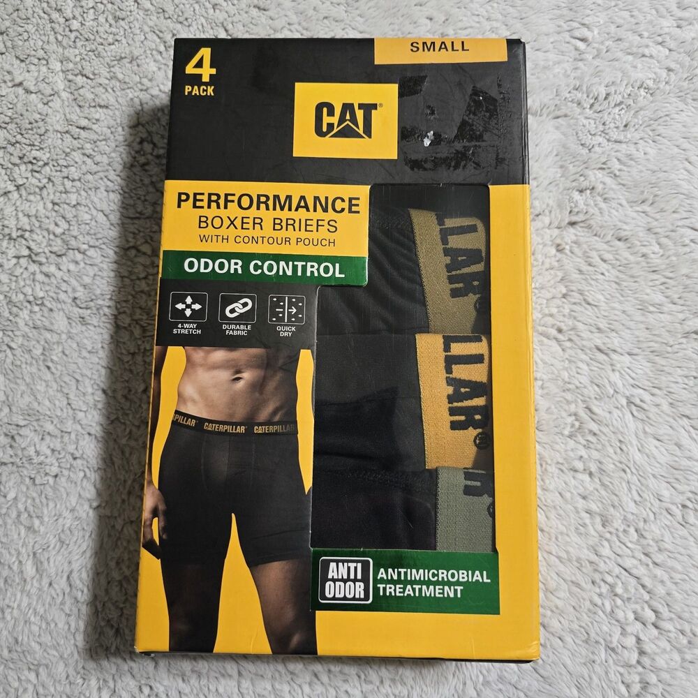 Caterpillar 4-Pair Mens Boxer Brief Underwear Polyester Blend  Small